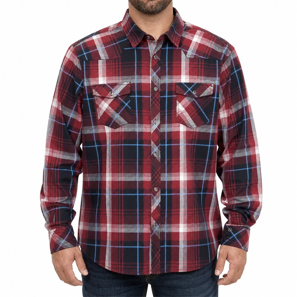 Rock & Republic Shirt Mens 2XL Plaid Stretch Western Button Long Sleeve